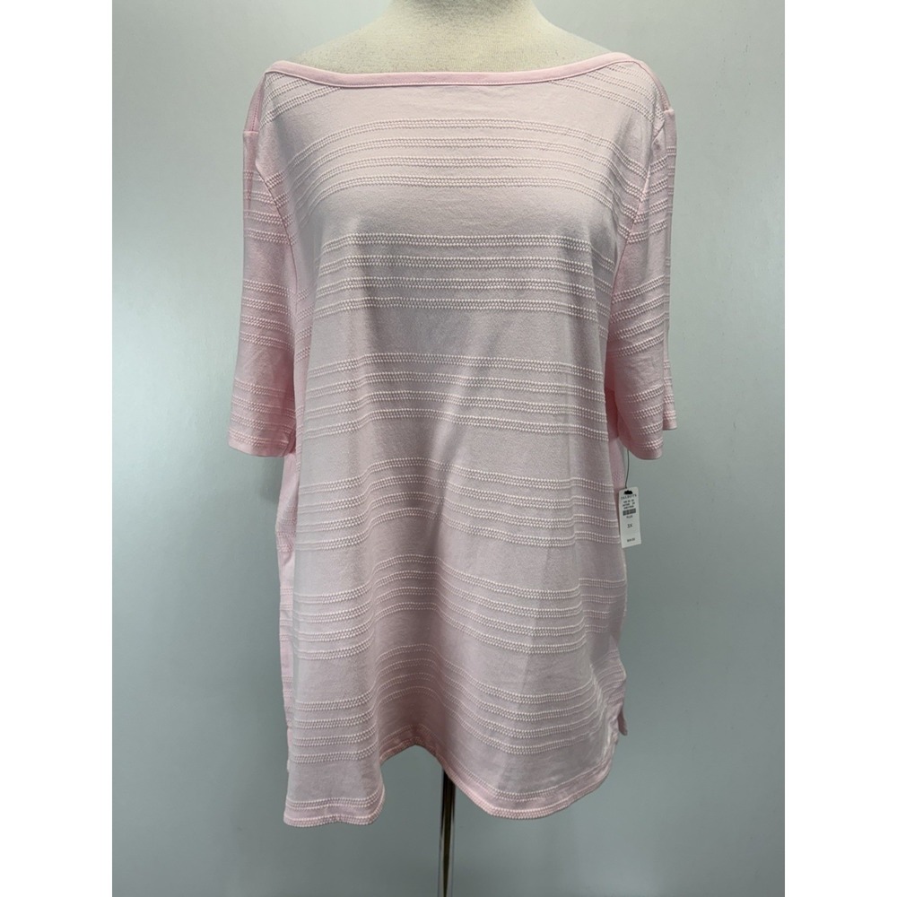 NEW! Talbots Pink Textured Tshirt Sz 3X Plus Pink Short Sleeve Boat Neck